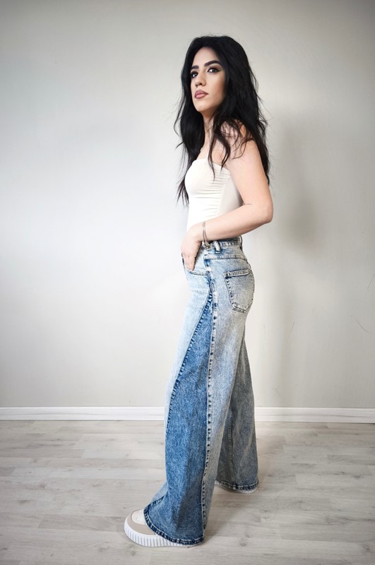 Jeans palazzo motivo lato