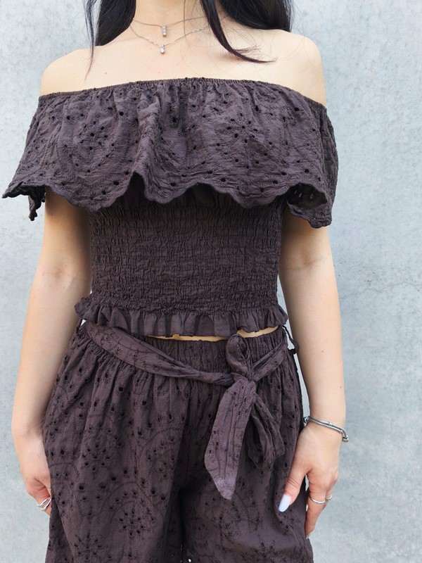 Crop top grinza balza ricamo