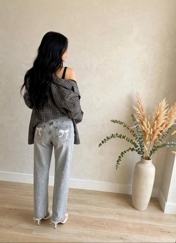 Denim mom tasca fiocco