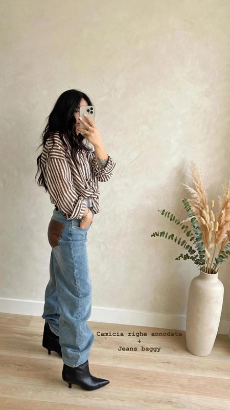 Denim baggy tasca ecopelle