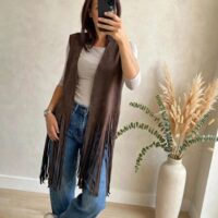 Gilet lungo frange camoscio