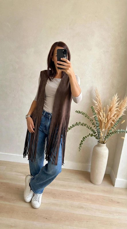 Gilet lungo frange camoscio