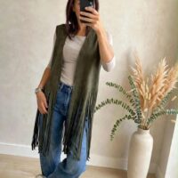 Gilet lungo frange camoscio