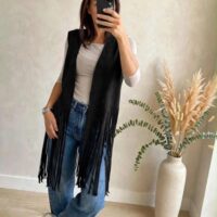 Gilet lungo frange camoscio