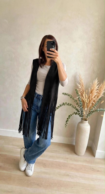 Gilet lungo frange camoscio