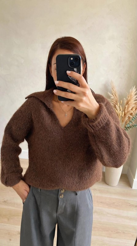 Maglia misto lana v colletto
