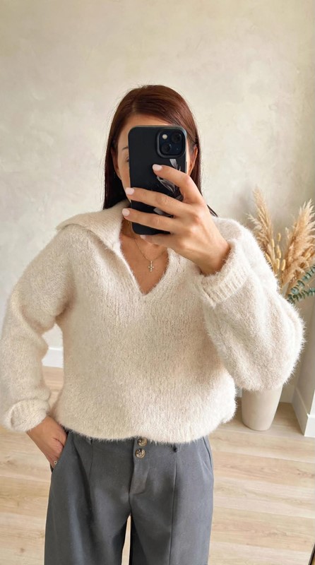 Maglia misto lana v colletto