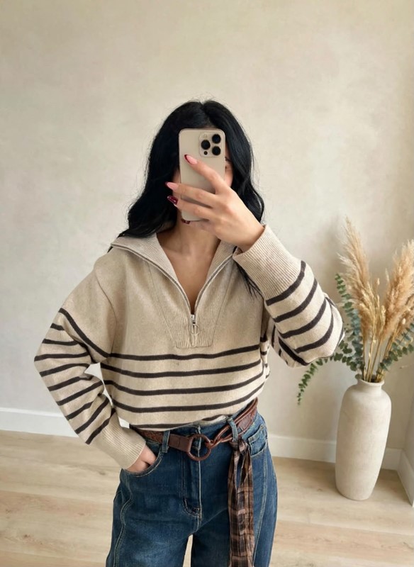 Maglia mezza zip righe