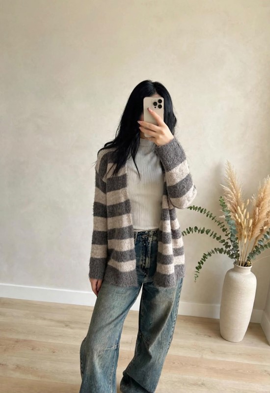 Cardigan misto lana righe