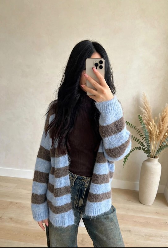Cardigan misto lana righe