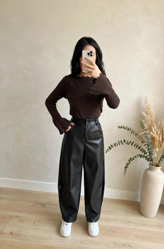 Pantalone barrel ecopelle